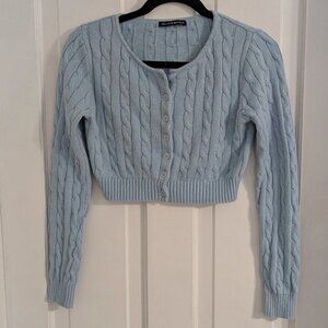Brandy Melville Women’s Cropped Cable Knit Cotton Cardigan – Button Front, Small
